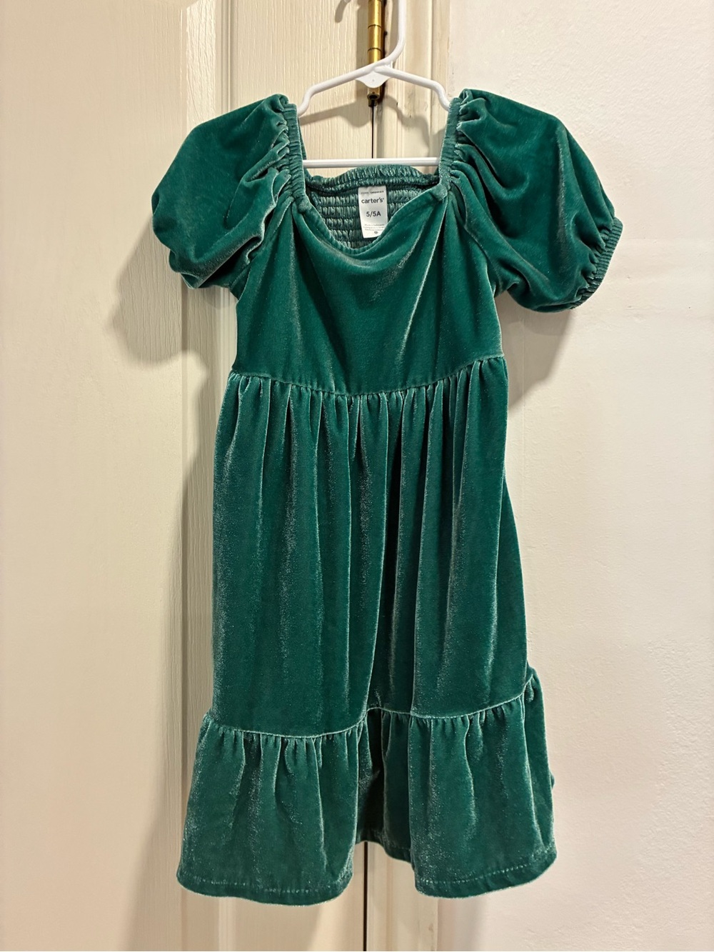 Carter’s Green Velvet Puff-Sleeve Girls' Dress 5t